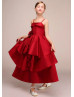 Red Satin Layered Vintage Flower Girl Dress